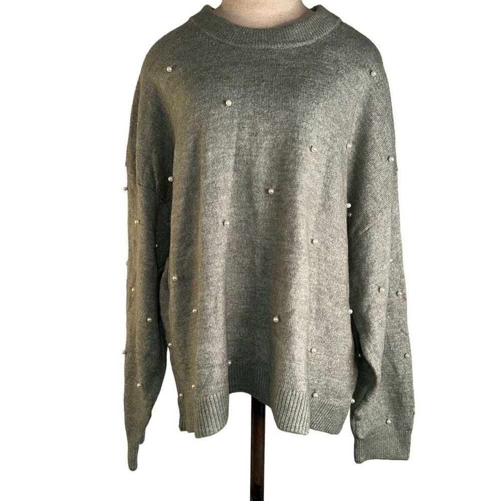 H&M Womens XL Recycled Polyester Wool Blend Beaded Longsleeve‎ Sweater Cozy NWT